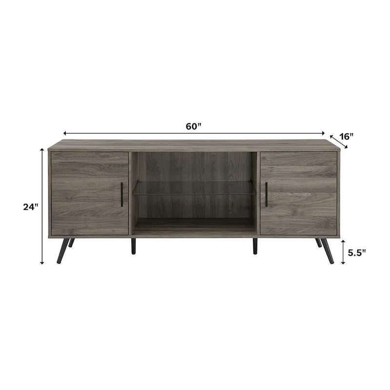 60-inch Mid-Century Modern 2-Door TV Stand