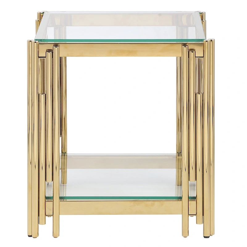 20-inch Square End Table with Tempered Glass Top and Golden Stainless Steel Base