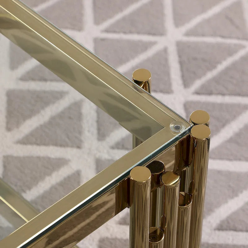 20-inch Square End Table with Tempered Glass Top and Golden Stainless Steel Base