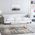 White 83 Chesterfield Button Tufted 3-Seater Sofa with Nailheads and Legs