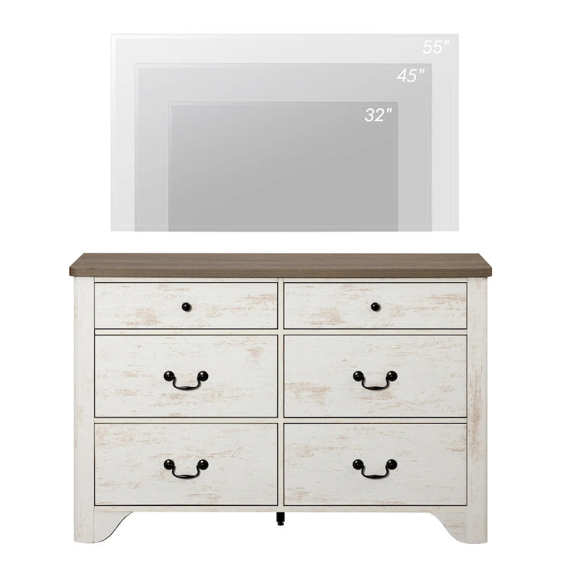 Farmhouse Dresser TV Stand with 6 Drawers for TVs up to 55"