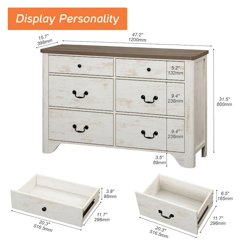 Farmhouse Dresser TV Stand with 6 Drawers for TVs up to 55"