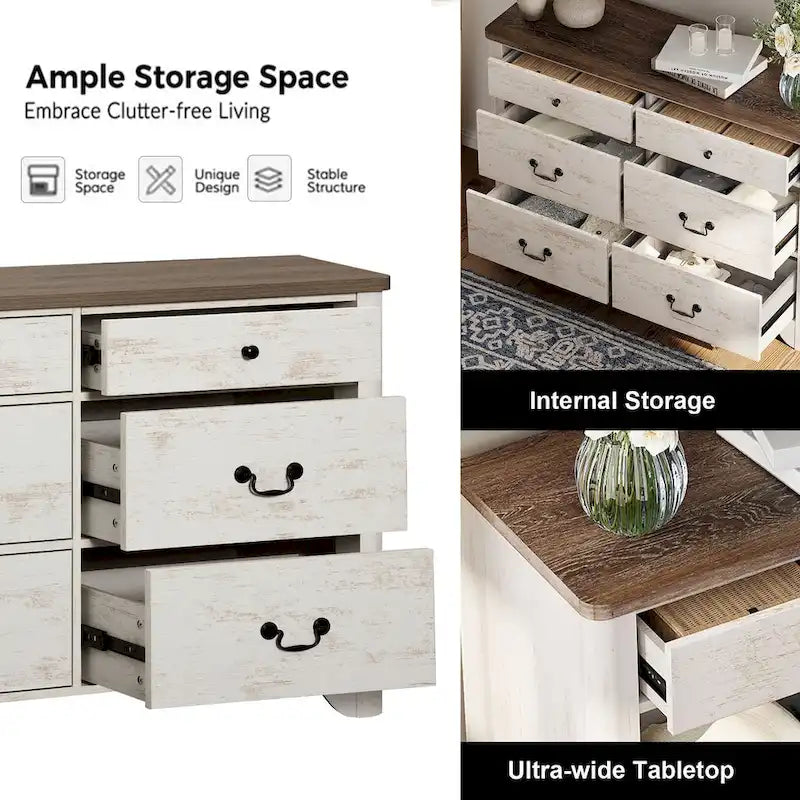 Farmhouse Dresser TV Stand with 6 Drawers for TVs up to 55"