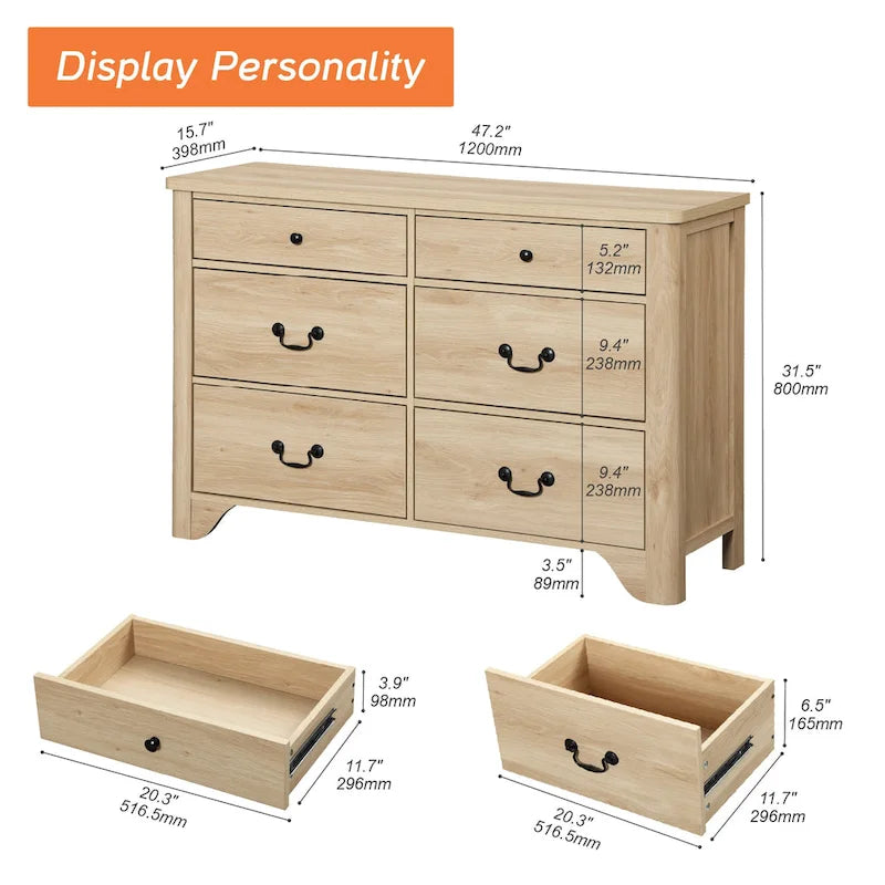 Farmhouse Dresser TV Stand with 6 Drawers for TVs up to 55"