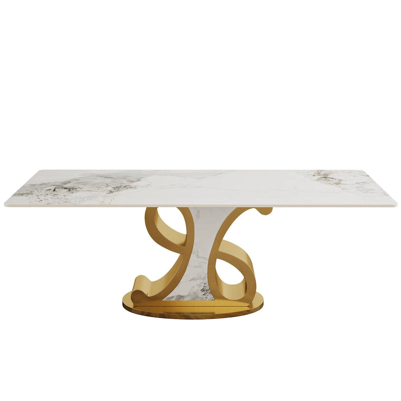 Rectangular Sintered Stone Dining Table with Stainless Steel Base, Seats 8-10