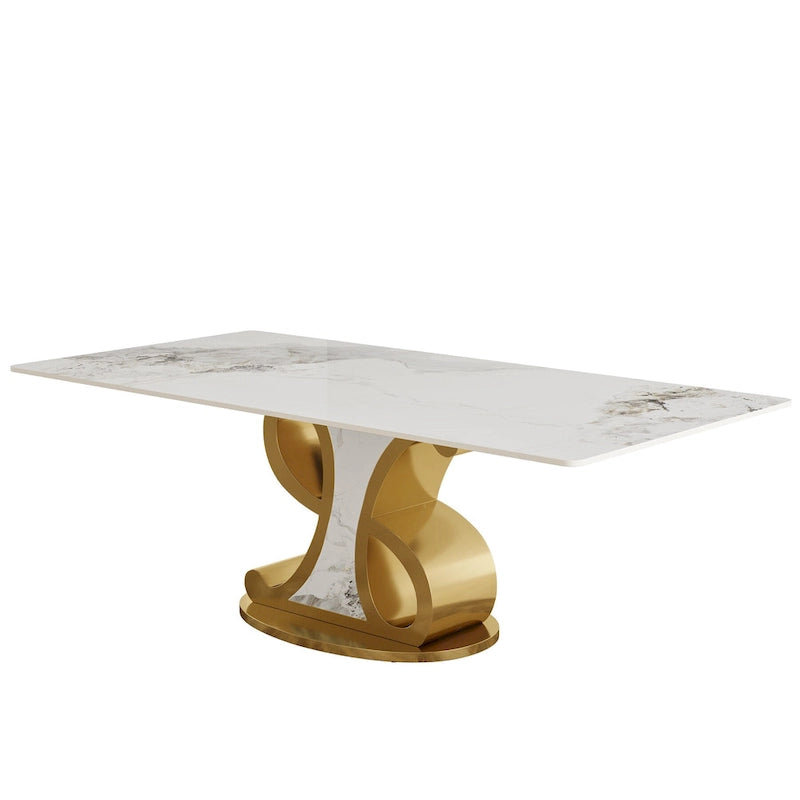 Rectangular Sintered Stone Dining Table with Stainless Steel Base, Seats 8-10