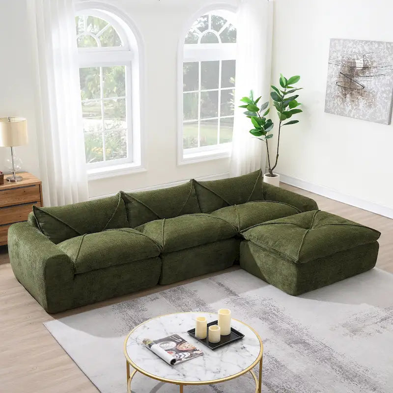 116-Inch Modern Chenille Sectional Sofa with High-Density Foam