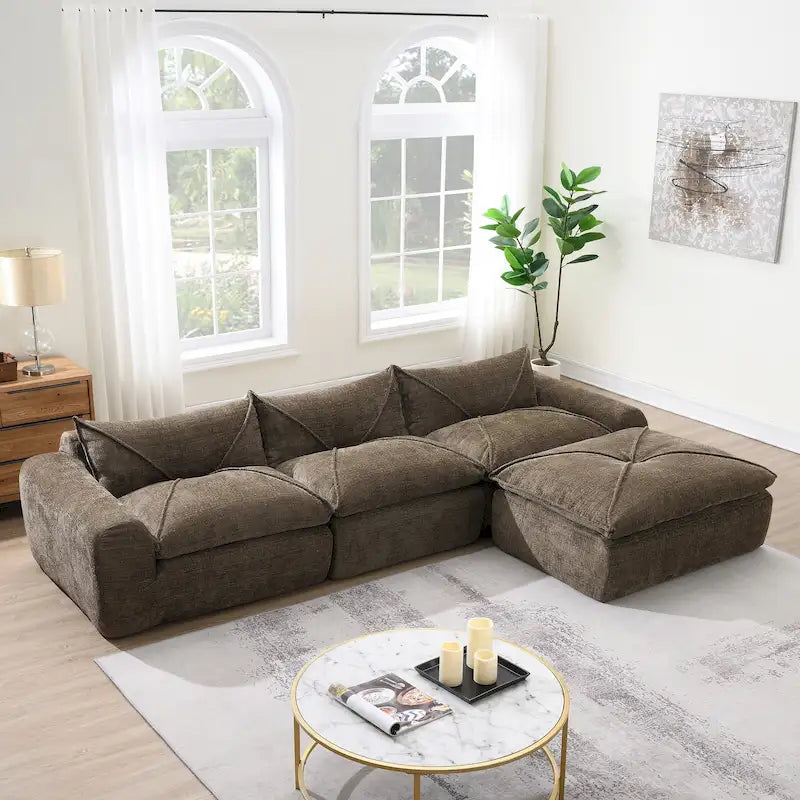 116-Inch Modern Chenille Sectional Sofa with High-Density Foam