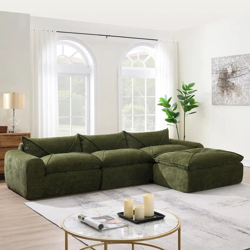 116-Inch Modern Chenille Sectional Sofa with High-Density Foam