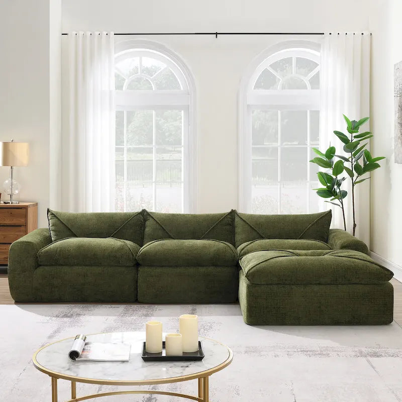 116-Inch Modern Chenille Sectional Sofa with High-Density Foam