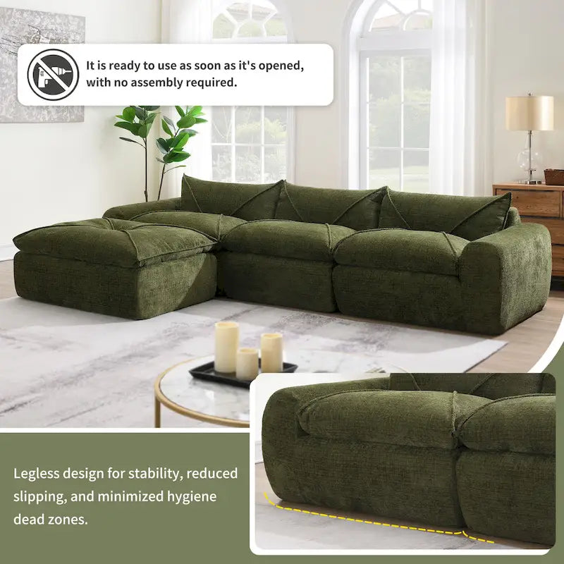 116-Inch Modern Chenille Sectional Sofa with High-Density Foam