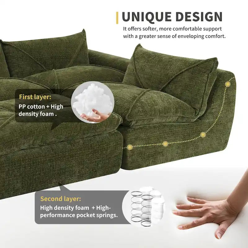 116-Inch Modern Chenille Sectional Sofa with High-Density Foam