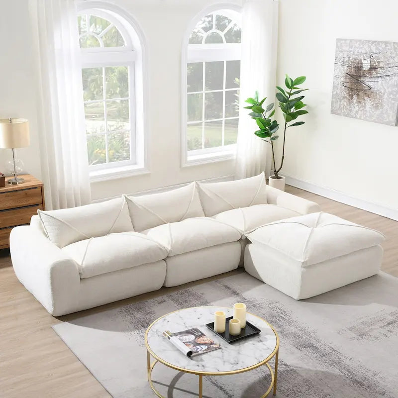 116-Inch Modern Chenille Sectional Sofa with High-Density Foam