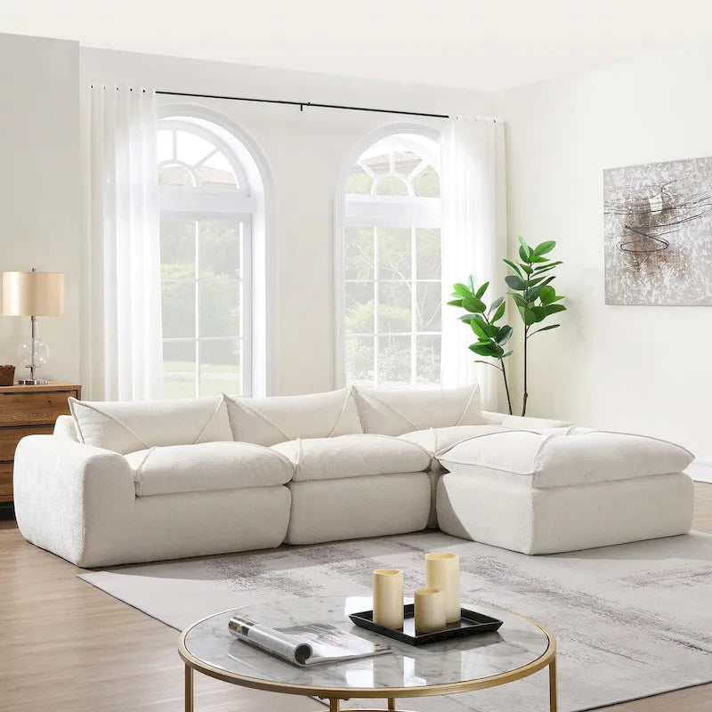 116-Inch Modern Chenille Sectional Sofa with High-Density Foam