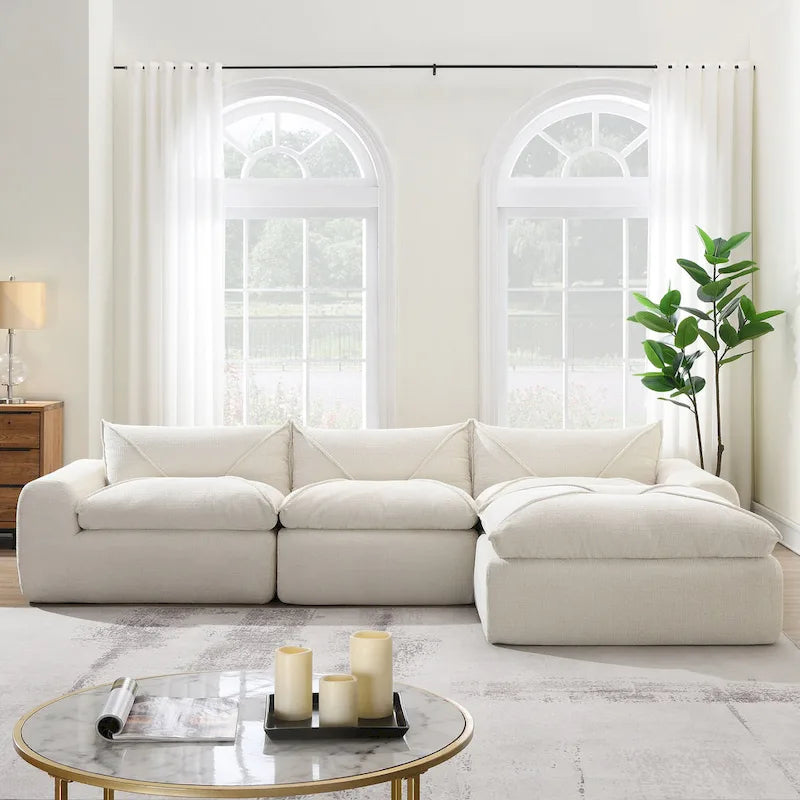 116-Inch Modern Chenille Sectional Sofa with High-Density Foam