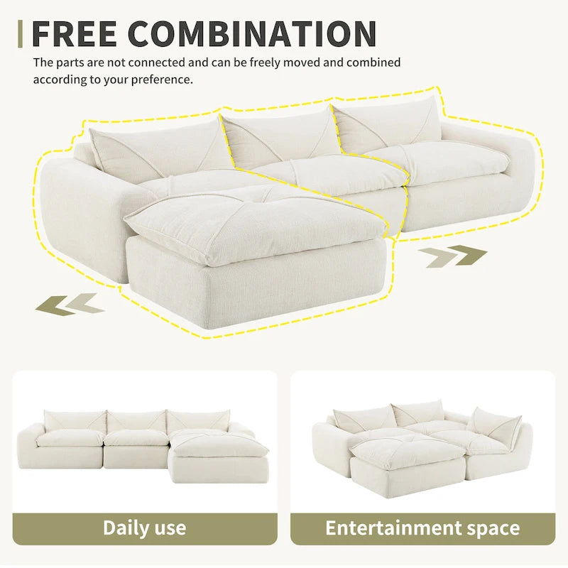 116-Inch Modern Chenille Sectional Sofa with High-Density Foam