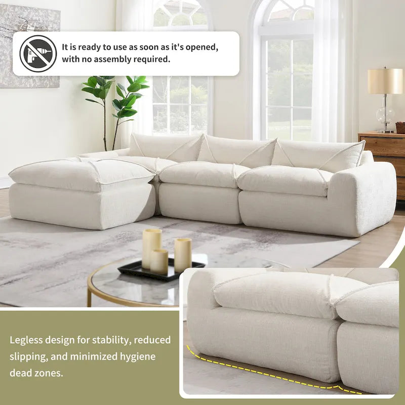116-Inch Modern Chenille Sectional Sofa with High-Density Foam