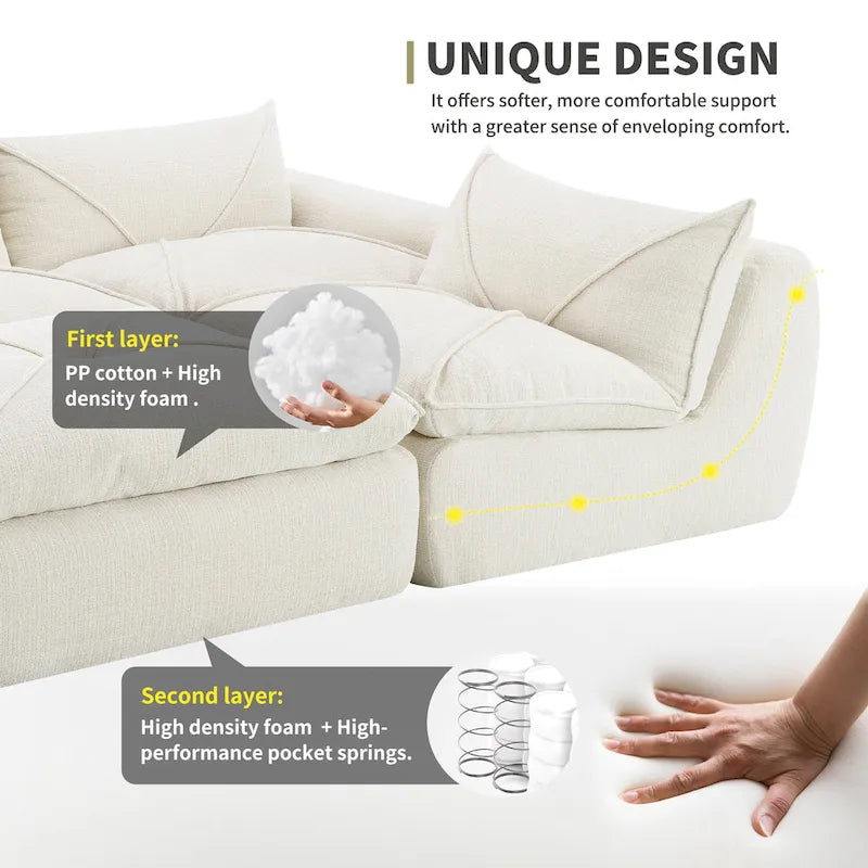 116-Inch Modern Chenille Sectional Sofa with High-Density Foam