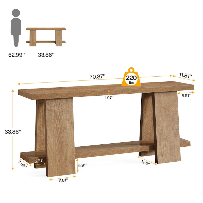 70.8" Modern 2-Tier Console Table for Entryway - Brown