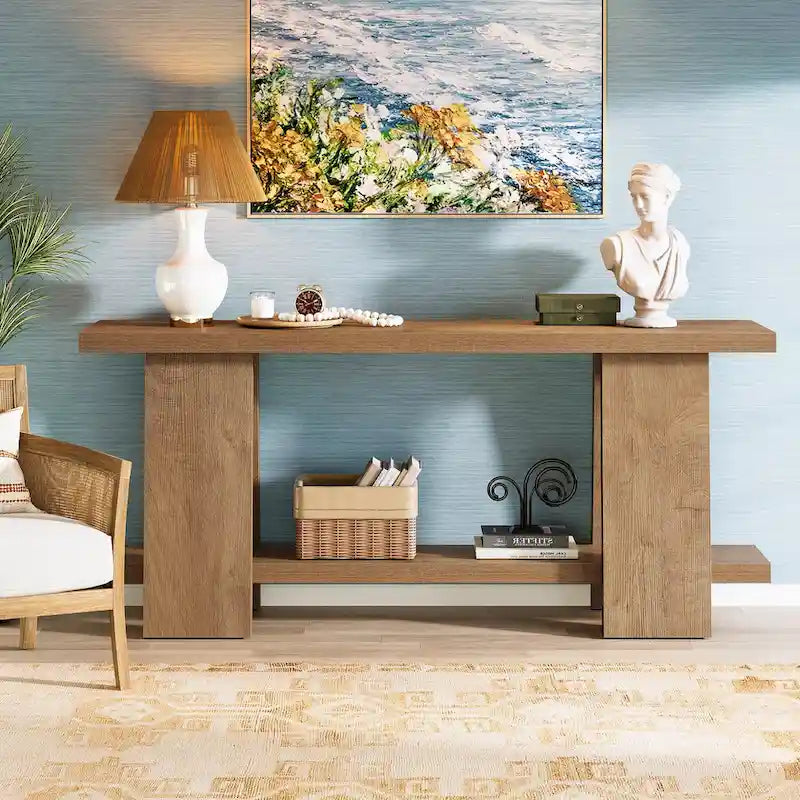70.8" Modern 2-Tier Console Table for Entryway - Brown