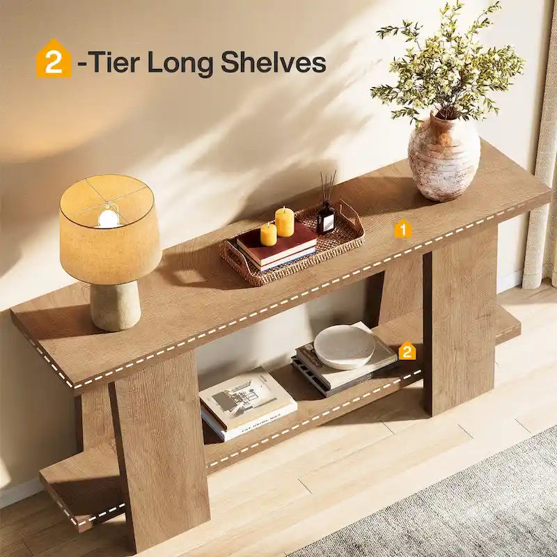 70.8" Modern 2-Tier Console Table for Entryway - Brown
