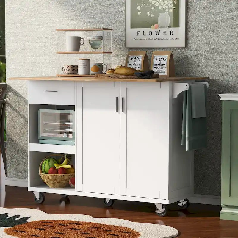 Kitchen Island with Foldable Countertop & Storage (Stools Not Included)