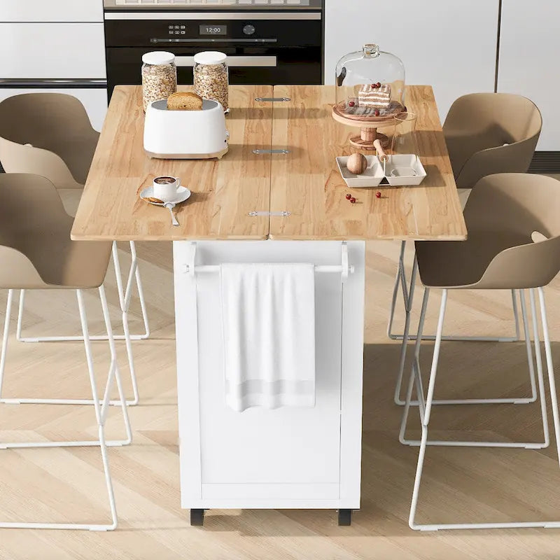 Kitchen Island with Foldable Countertop & Storage (Stools Not Included)