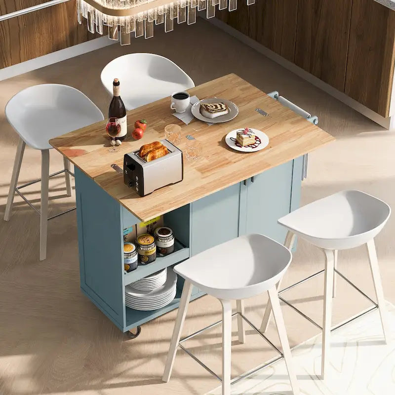 Kitchen Island with Foldable Countertop & Storage (Stools Not Included)