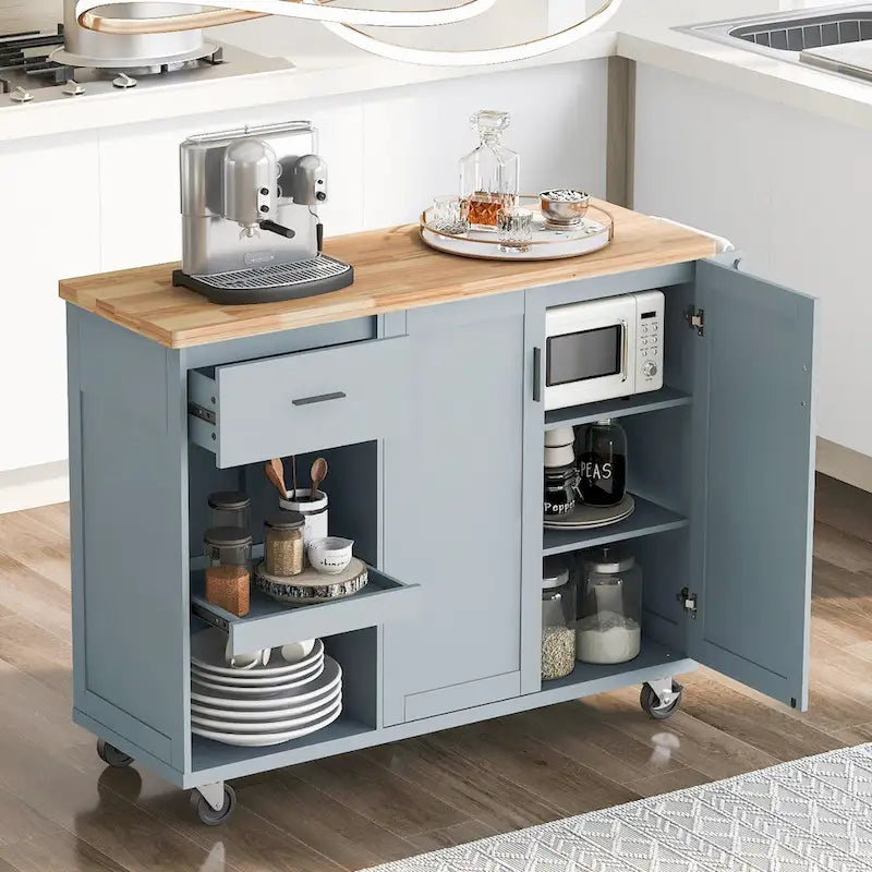 Kitchen Island with Foldable Countertop & Storage (Stools Not Included)