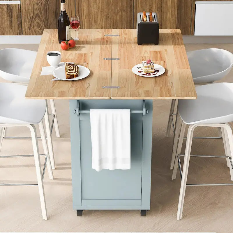Kitchen Island with Foldable Countertop & Storage (Stools Not Included)