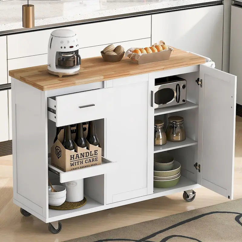 Kitchen Island with Foldable Countertop & Storage (Stools Not Included)