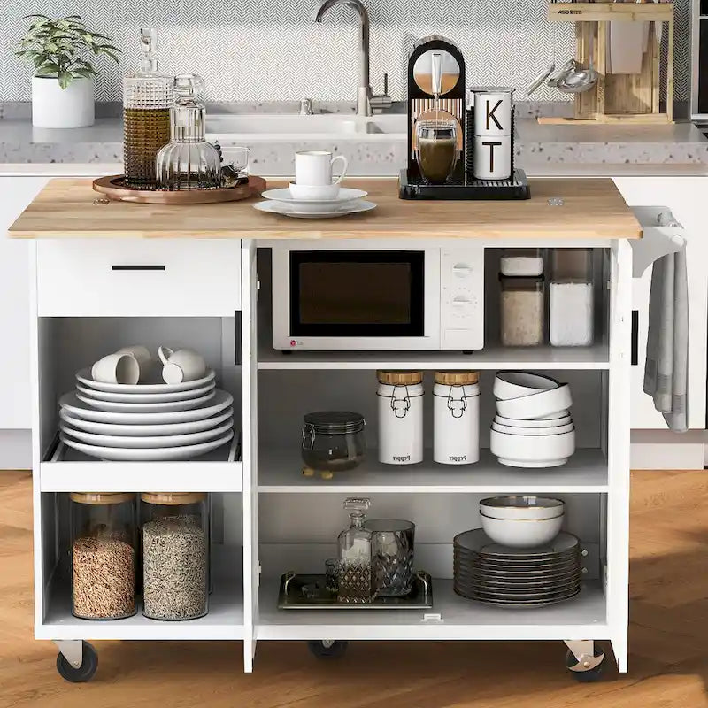 Kitchen Island with Foldable Countertop & Storage (Stools Not Included)