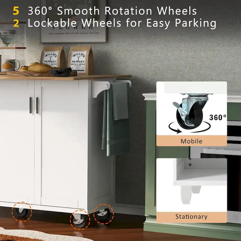 Kitchen Island with Foldable Countertop & Storage (Stools Not Included)