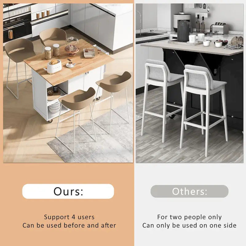 Kitchen Island with Foldable Countertop & Storage (Stools Not Included)