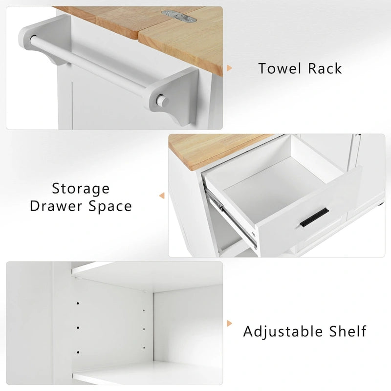 Kitchen Island with Foldable Countertop & Storage (Stools Not Included)