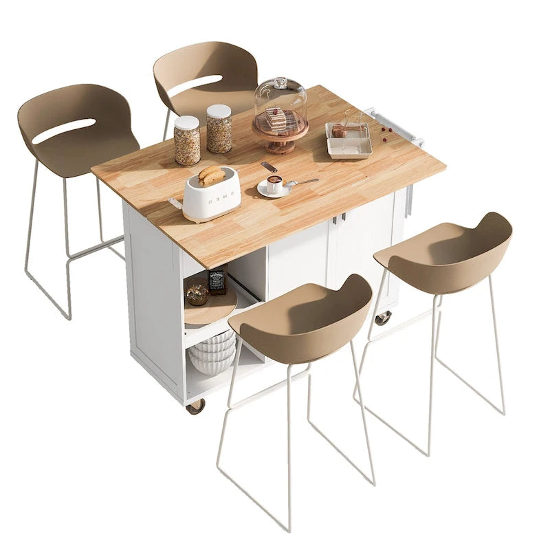 Kitchen Island with Foldable Countertop & Storage (Stools Not Included)