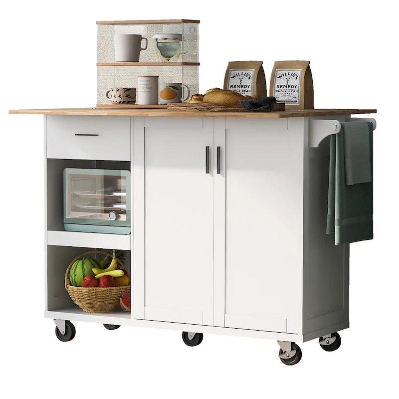 Kitchen Island with Foldable Countertop & Storage (Stools Not Included)