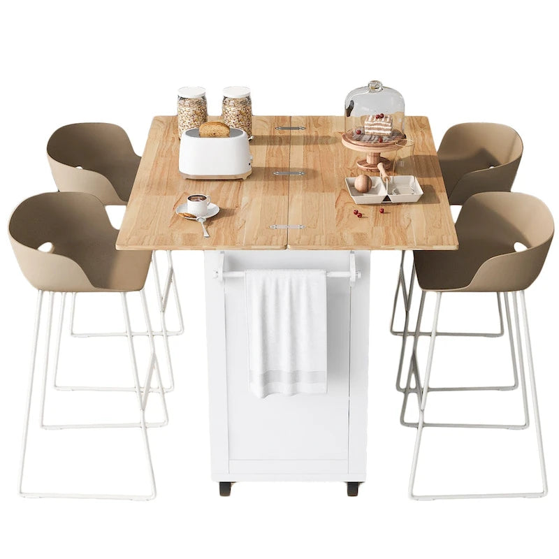 Kitchen Island with Foldable Countertop & Storage (Stools Not Included)
