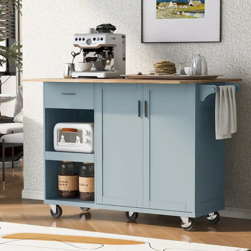 Kitchen Island with Foldable Countertop & Storage (Stools Not Included)