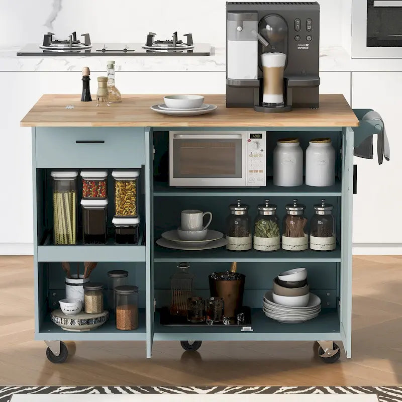 Kitchen Island with Foldable Countertop & Storage (Stools Not Included)