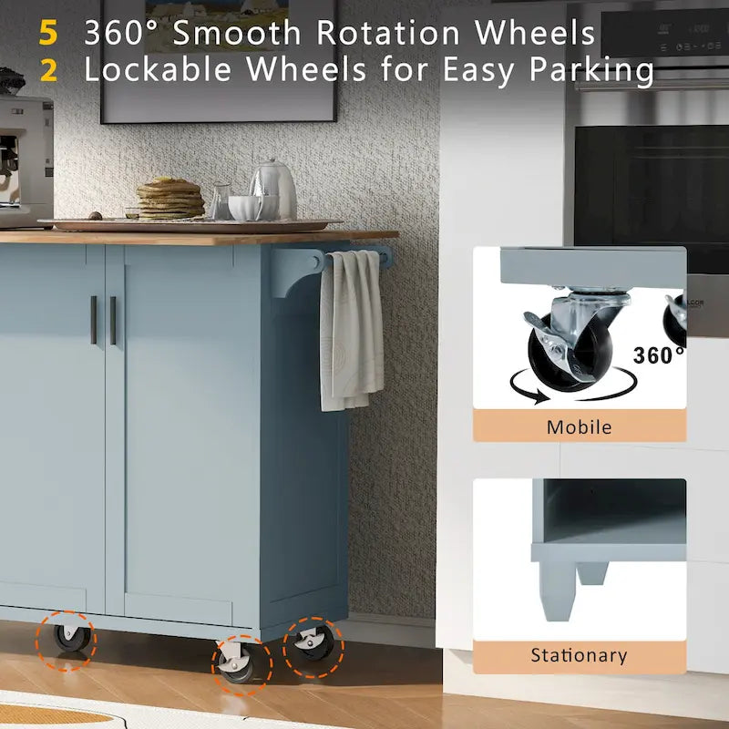 Kitchen Island with Foldable Countertop & Storage (Stools Not Included)