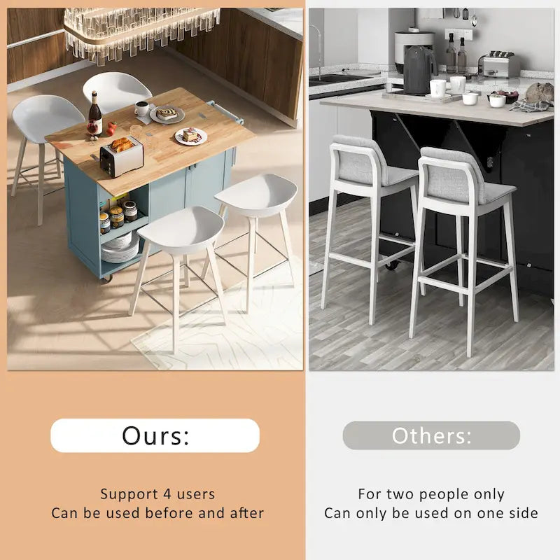 Kitchen Island with Foldable Countertop & Storage (Stools Not Included)
