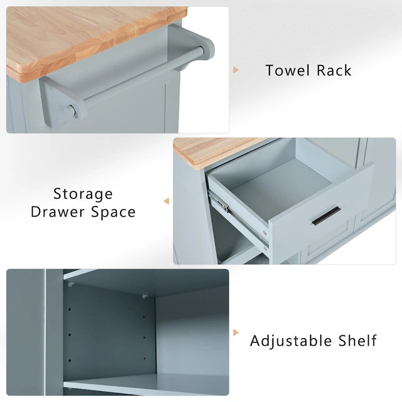 Kitchen Island with Foldable Countertop & Storage (Stools Not Included)