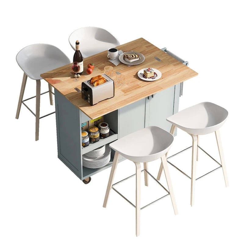 Kitchen Island with Foldable Countertop & Storage (Stools Not Included)