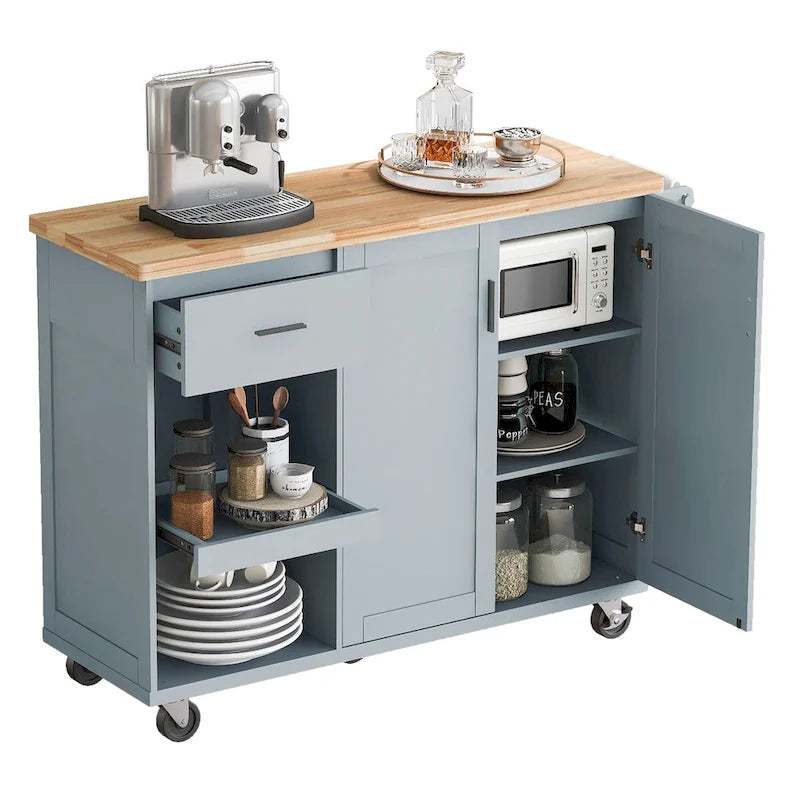 Kitchen Island with Foldable Countertop & Storage (Stools Not Included)