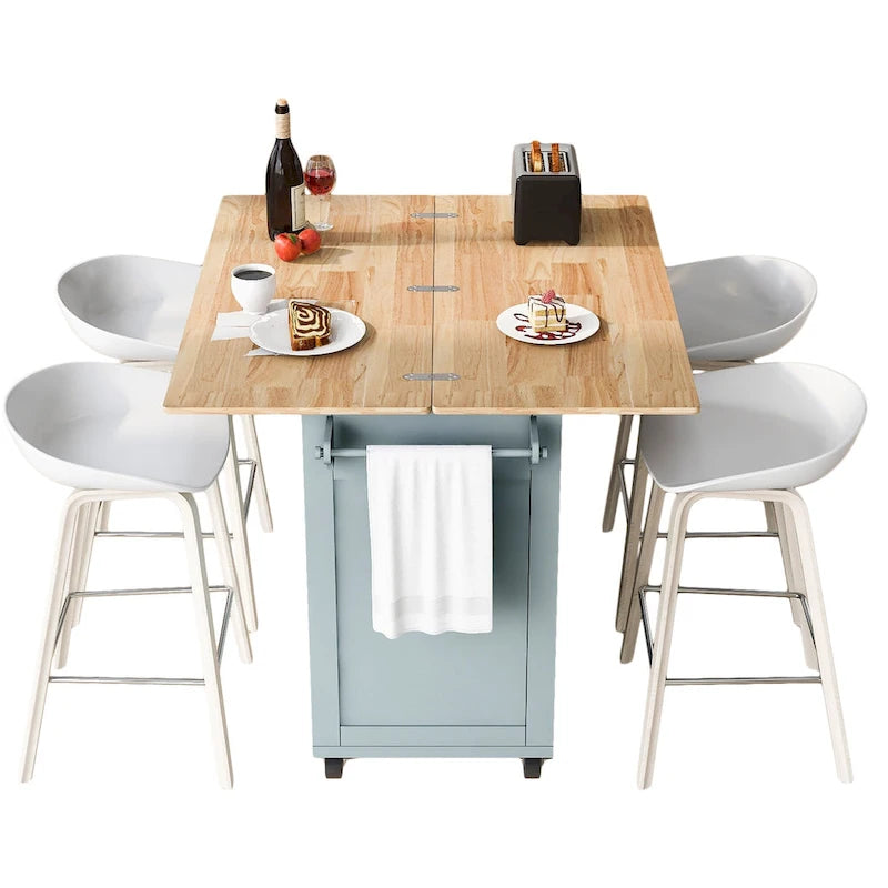 Kitchen Island with Foldable Countertop & Storage (Stools Not Included)