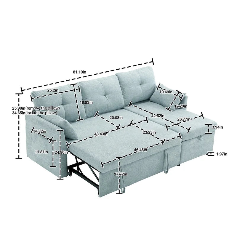 Green 81.1" L-Shaped Sectional Sofa with Reversible Chaise & Storage