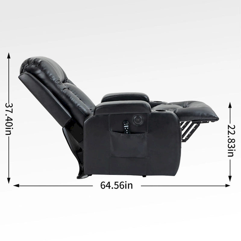 Black Power Lift Recliner with Massage, Lumbar Heat, USB & Cup Holders