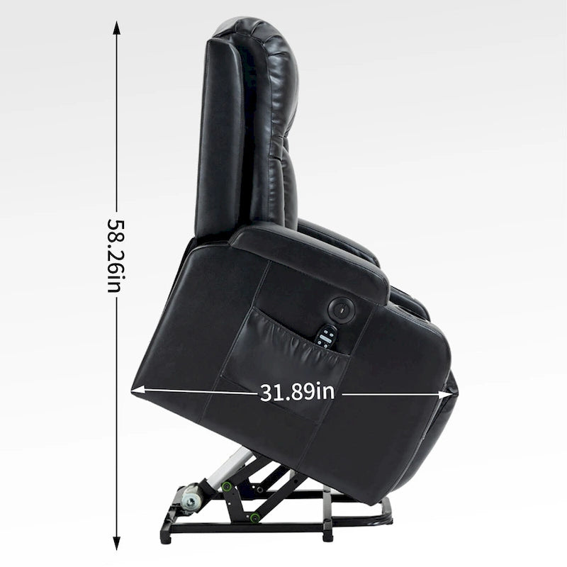 Black Power Lift Recliner with Massage, Lumbar Heat, USB & Cup Holders
