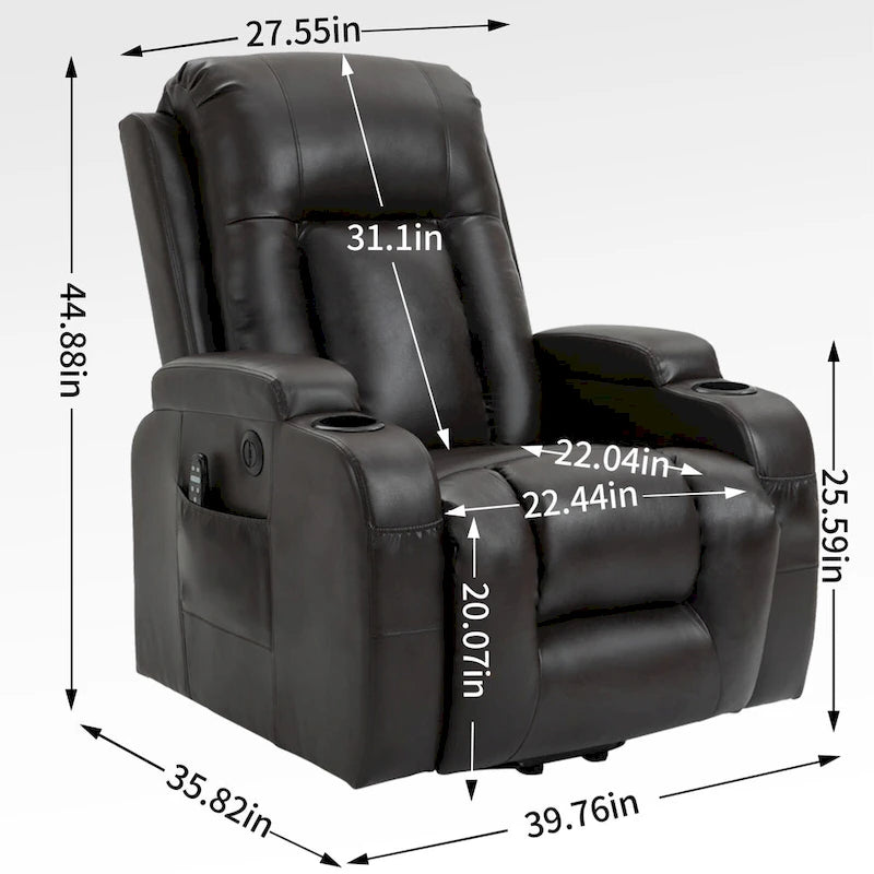 Black Power Lift Recliner with Massage, Lumbar Heat, USB & Cup Holders